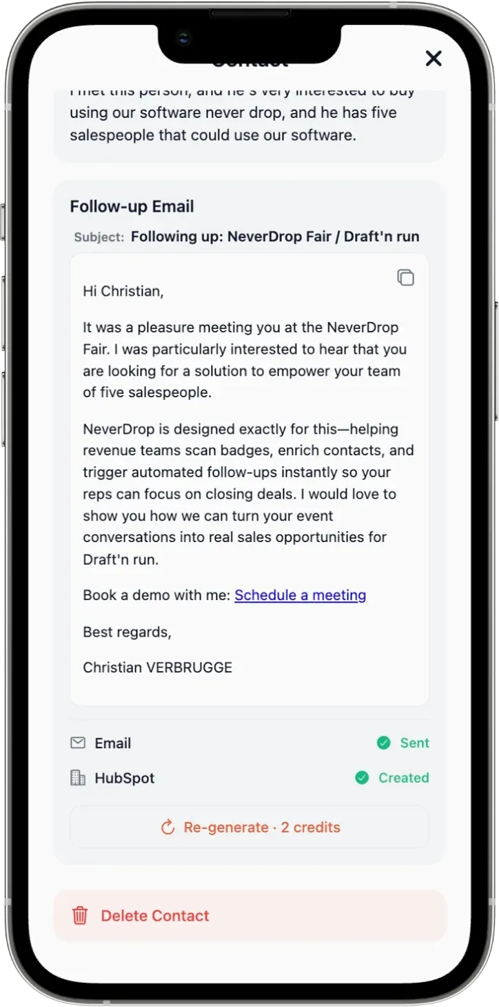 NeverDrop follow-up email