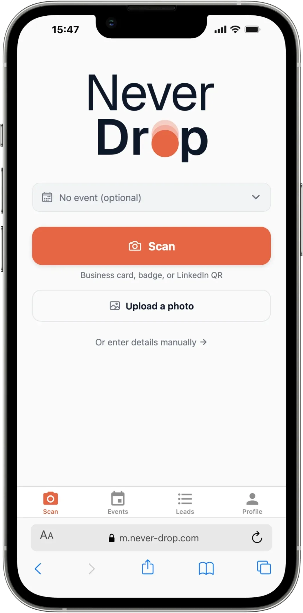 NeverDrop scan screen