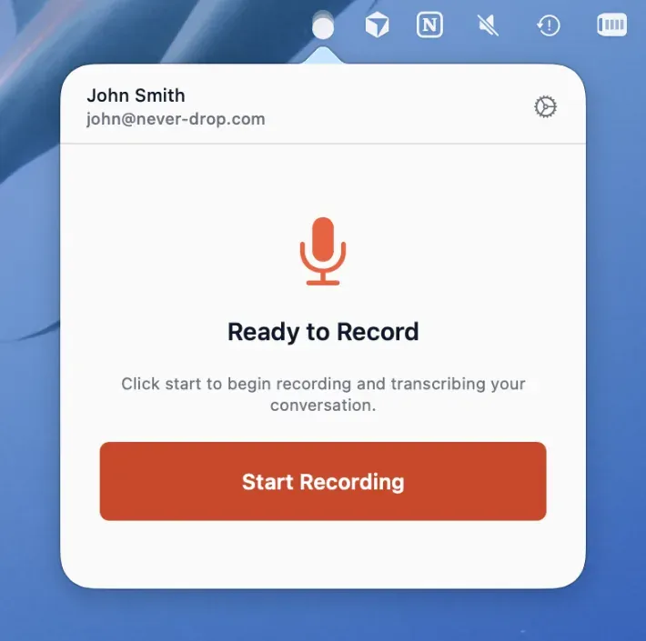 Sign in and get ready — NeverDrop Transcribe